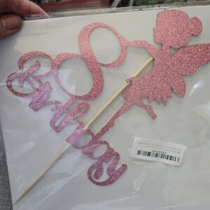 Pink Glitter Fairy Birthday Cake Topper